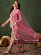 Sangria Printed Straight Kurta & Trouser With Dupatta