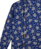 Manet Boys Full Sleeves Flower Printed Ethnic Shirt - Blue