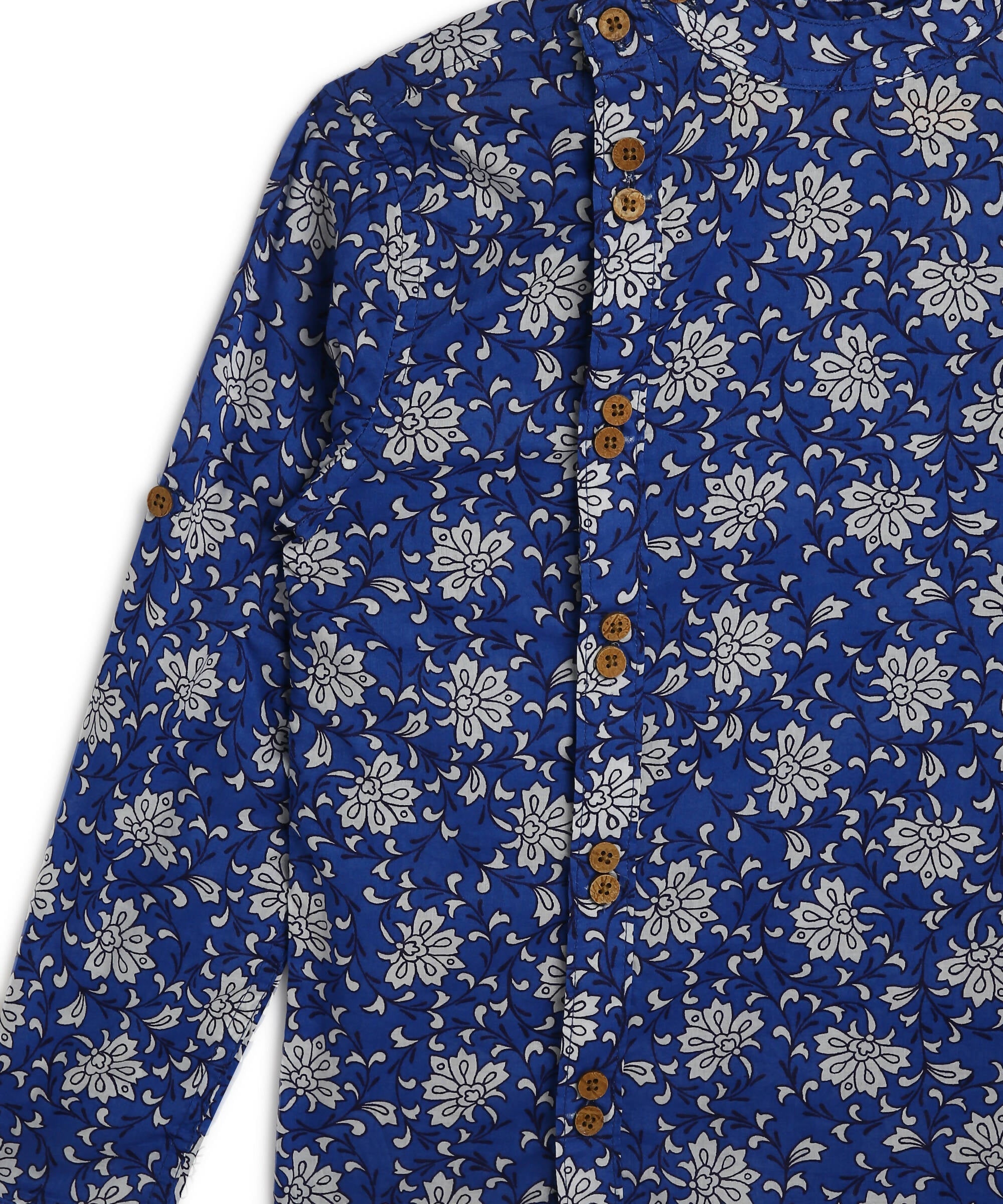 Manet Boys Full Sleeves Flower Printed Ethnic Shirt - Blue