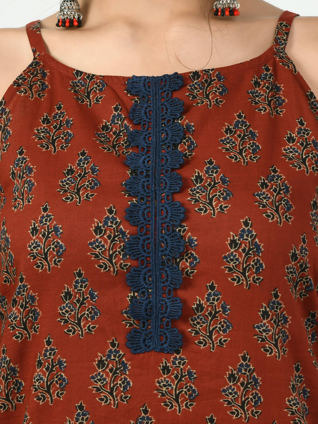 Myshka Women's Rust Printed Kurta With Trouser