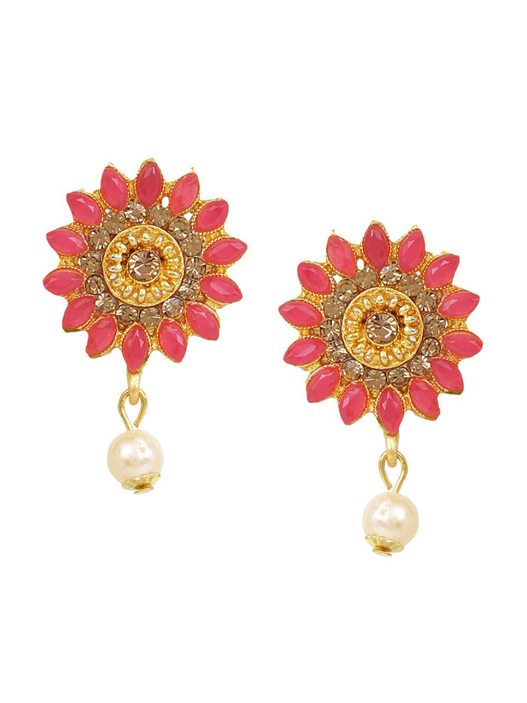 Cardinal Gold-Toned & Pink Onyx-Studded & Beaded Jewellery Set - Distacart