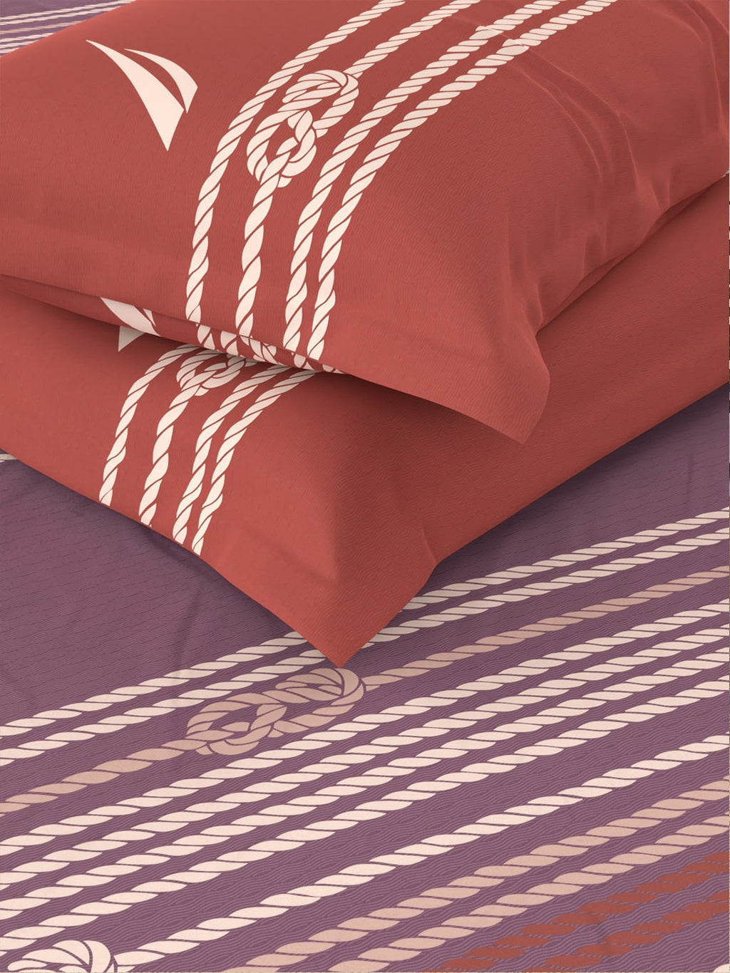 Nautica Purple & Orange Striped Cotton 160 TC King Bedsheet With 2 Pillow Covers