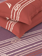 Nautica Purple & Orange Striped Cotton 160 TC King Bedsheet With 2 Pillow Covers