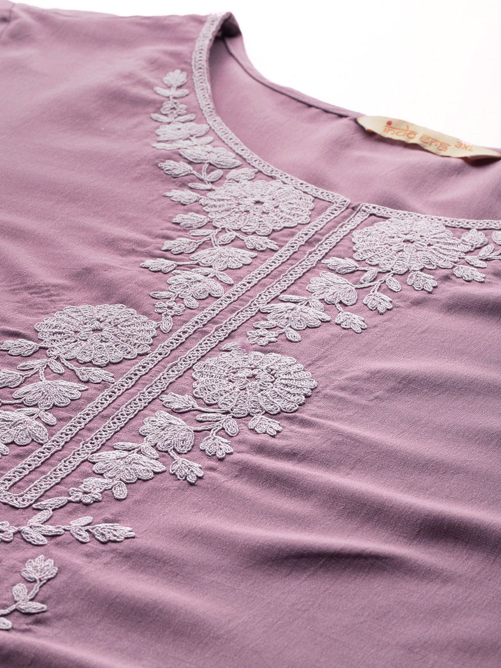 Indo Era Plus Size Floral Embroidered Thread Work Kurta With Trousers & Dupatta - Distacart