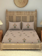 SPACES Pink & Green Ethnic Motifs Cotton 210 TC King Bedsheet With 2 Pillow Covers
