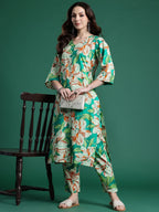 Indo Era Women Floral Printed Regular Pure Cotton Kurta with Trousers - Distacart