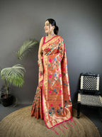 Joban Fashion Pastel Red Mughal-Inspired Motifs Soft Silk Paithani Saree - Distacart