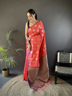 Joban Fashion Pink Checked & Circular Motifs Soft Silk Banarasi Saree - Distacart
