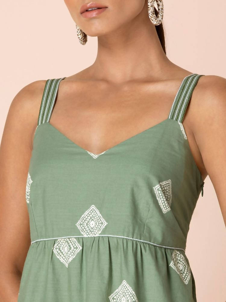 Indya Green Tribal Tiered Maxi Dress - Distacart