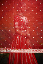 House of Panchhi Red Pure Silk Moti & Zarkan heavy embroidery Lehenga choli & Dupatta