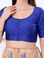 Joban Fashion Royal-Blue Dupion Silk Elbow Sleeveless Front Open Blouse