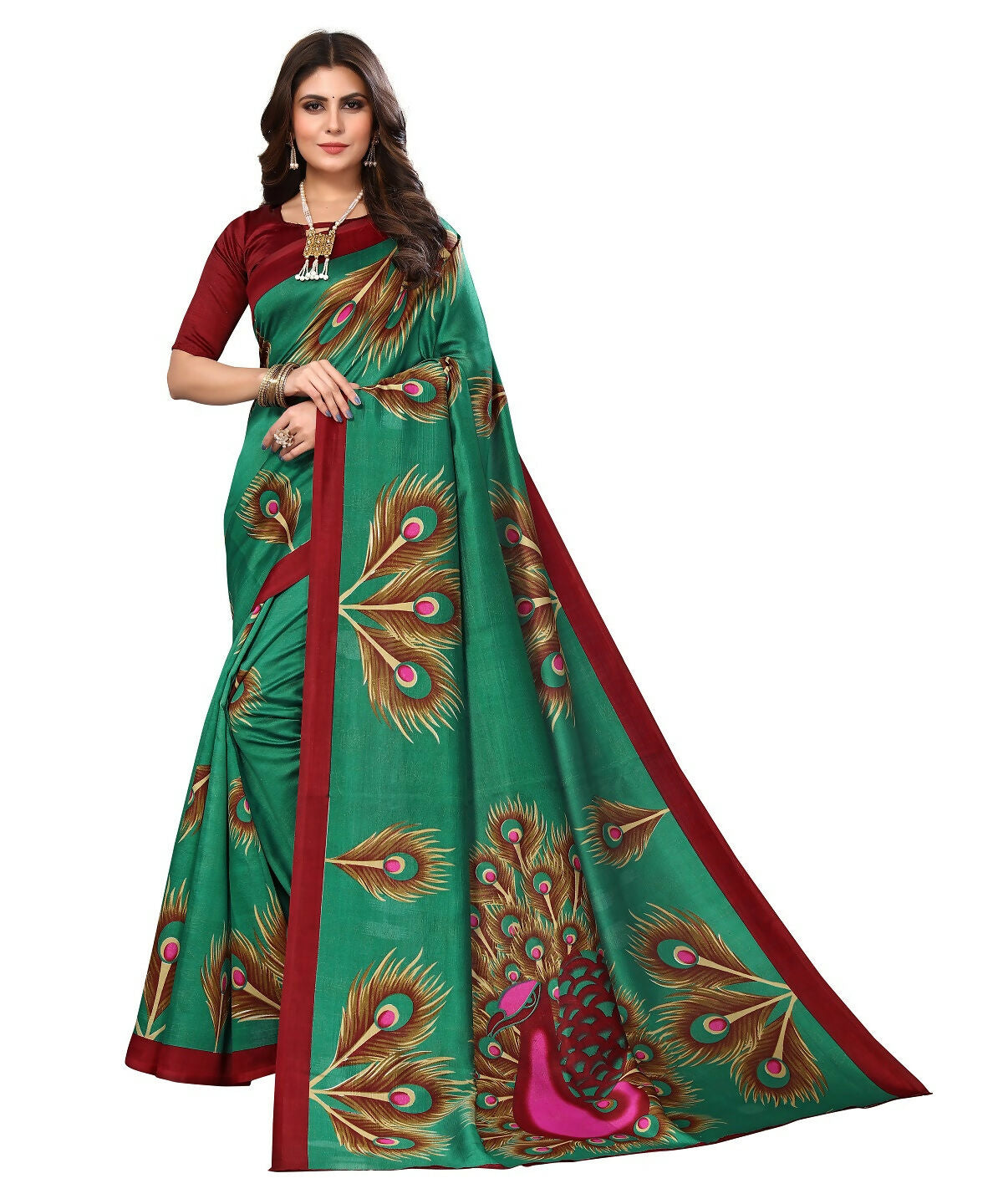 Vamika green Printed Art Silk Saree