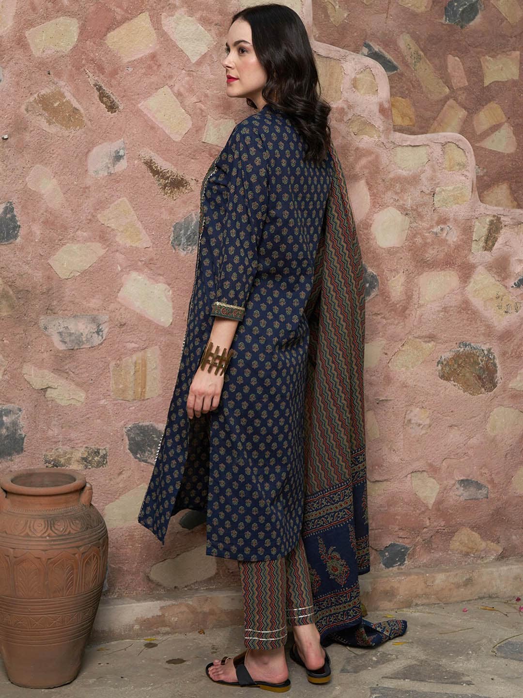 Sangria Printed Pure Cotton Kurta with Trousers & With Dupatta