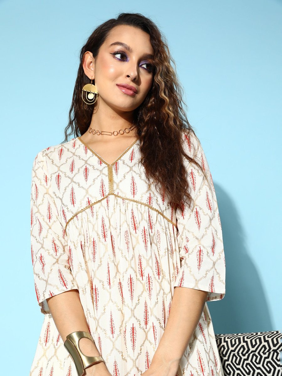 All About You Onyx White & Red Ethnic Motifs Printed Veere Di Wedding Kurta with Palazzos