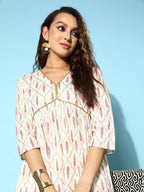 All About You Onyx White & Red Ethnic Motifs Printed Veere Di Wedding Kurta with Palazzos