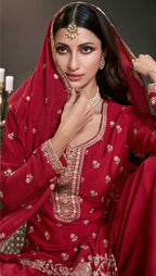 Anaita Red Chinon Embroidered Thread Work Stitched Salwar Suit - Distacart