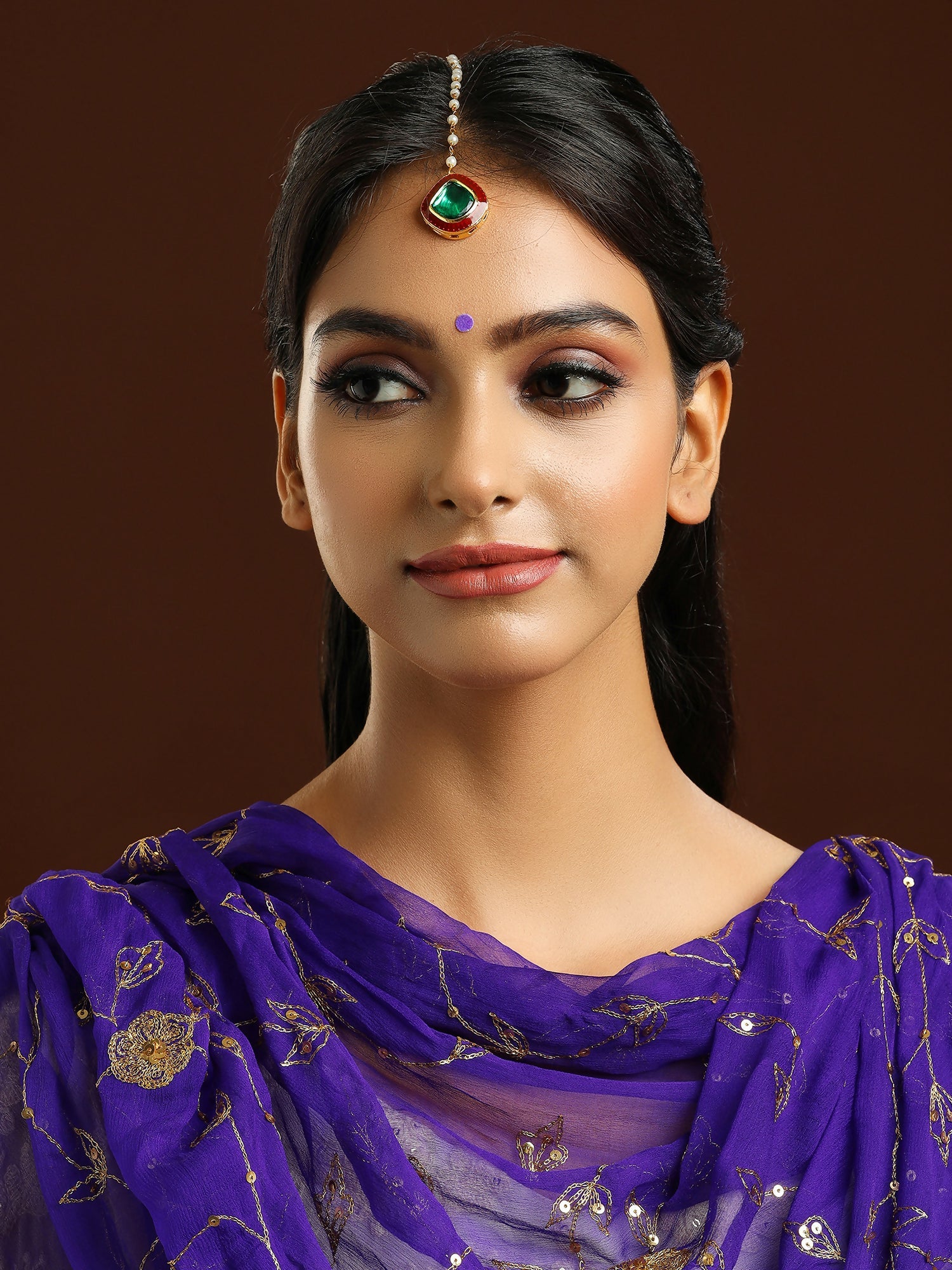 Ruby Raang Green and Red Meenakari Kundan Maang tikka - Distacart