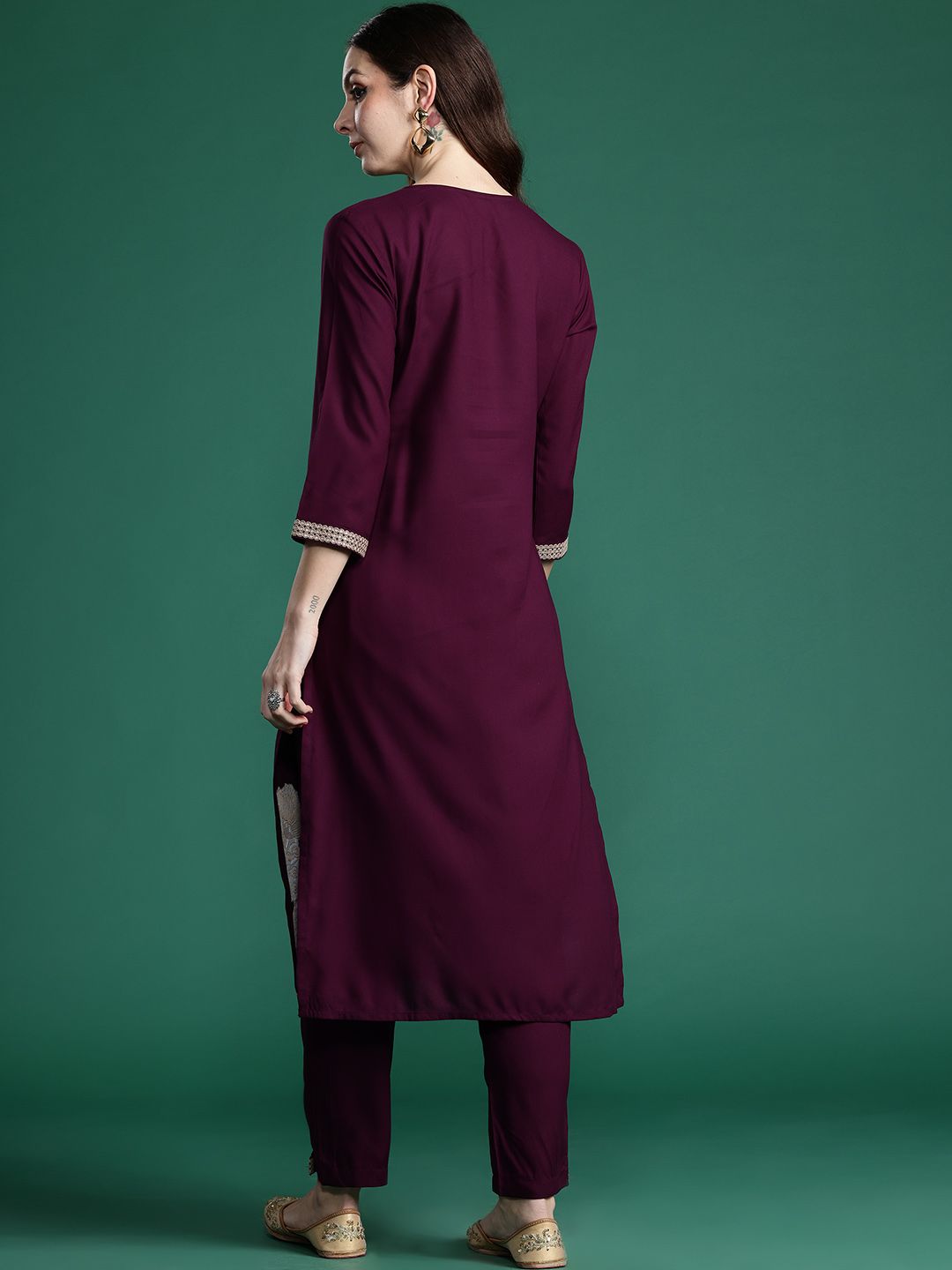 Indo Era Ethnic Motifs Embroidered Sequinned Kurta with Trousers - Distacart