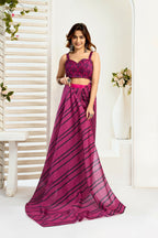 Vastranavya Magenta Digital Printed Linen Ready To Wear Designer Saree with Unstitched Blouse - Distacart