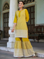 Juniper Women's Mustard Chinnon Embroidered Kurta Garara Set - Distacart