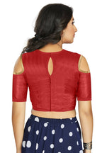 Aastha Fashion Women's Red Art Silk Cold Shoulder Sleeve Readymade Blouse