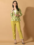 Myshka Women's Multi Printed Coat With Trousers