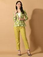 Myshka Women's Multi Printed Coat With Trousers