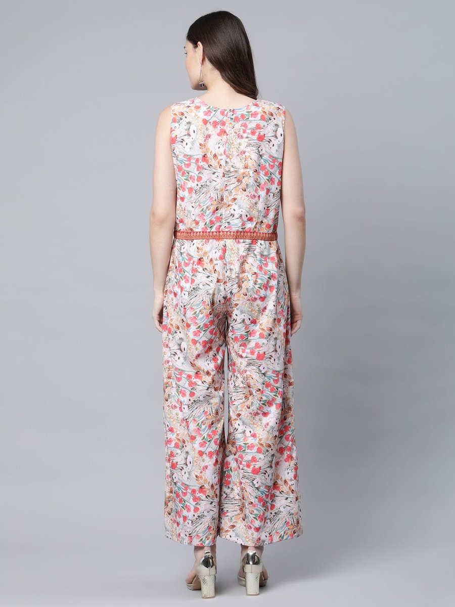 Ahalyaa Womens Pink Crepe Digital Print Floral Jumpsuit - Distacart