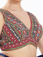 Joban Fashion Magenta Multi Georgette Padded Blouse With V Neck Sleeveless - Distacart