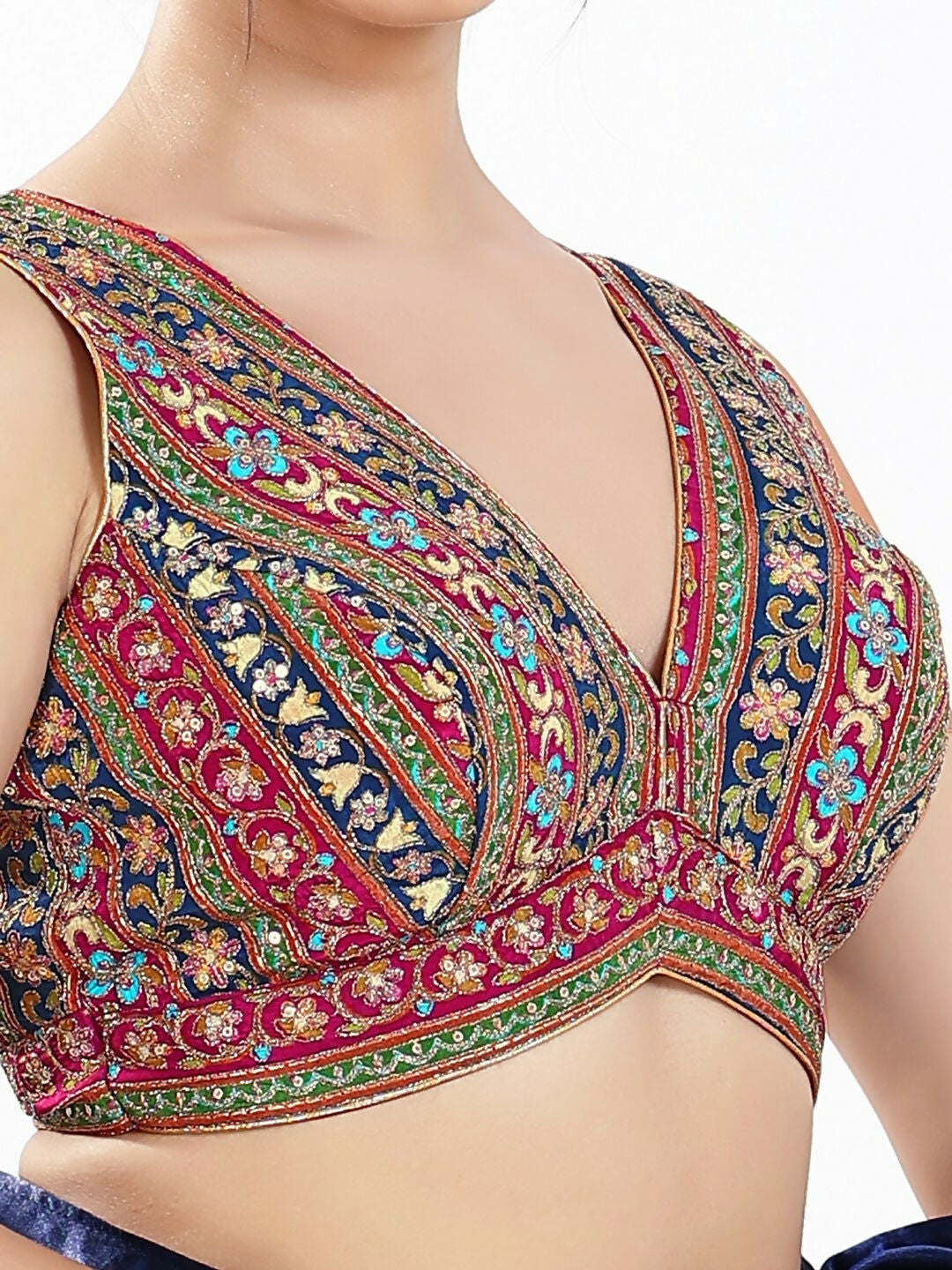 Joban Fashion Magenta Multi Georgette Padded Blouse With V Neck Sleeveless - Distacart