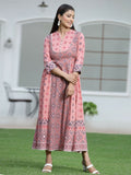 Juniper Peach Geometric Printed Pure Cotton Maxi Dress With Lace Work - Distacart