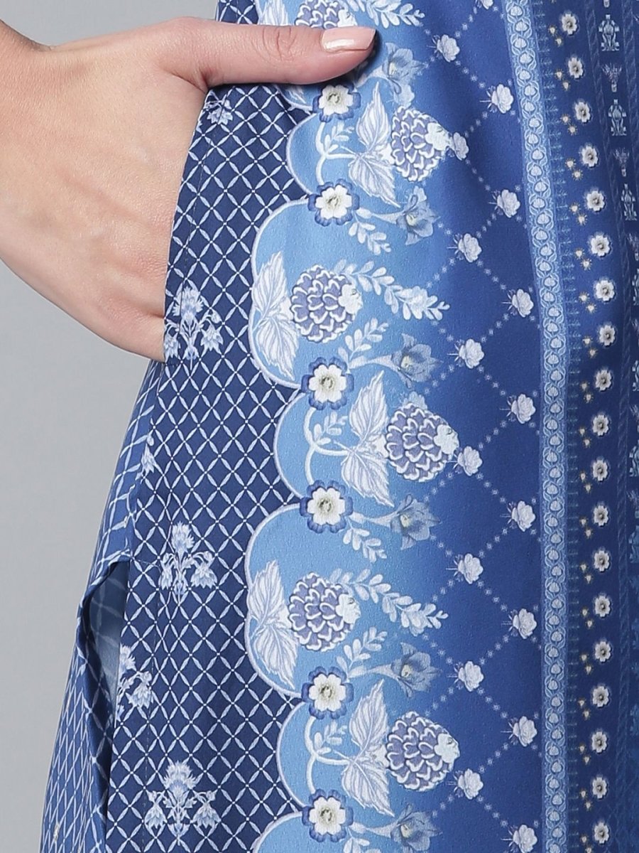 Ahalyaa Women Navy Blue Crepe Floral Print kurta With Palazzo