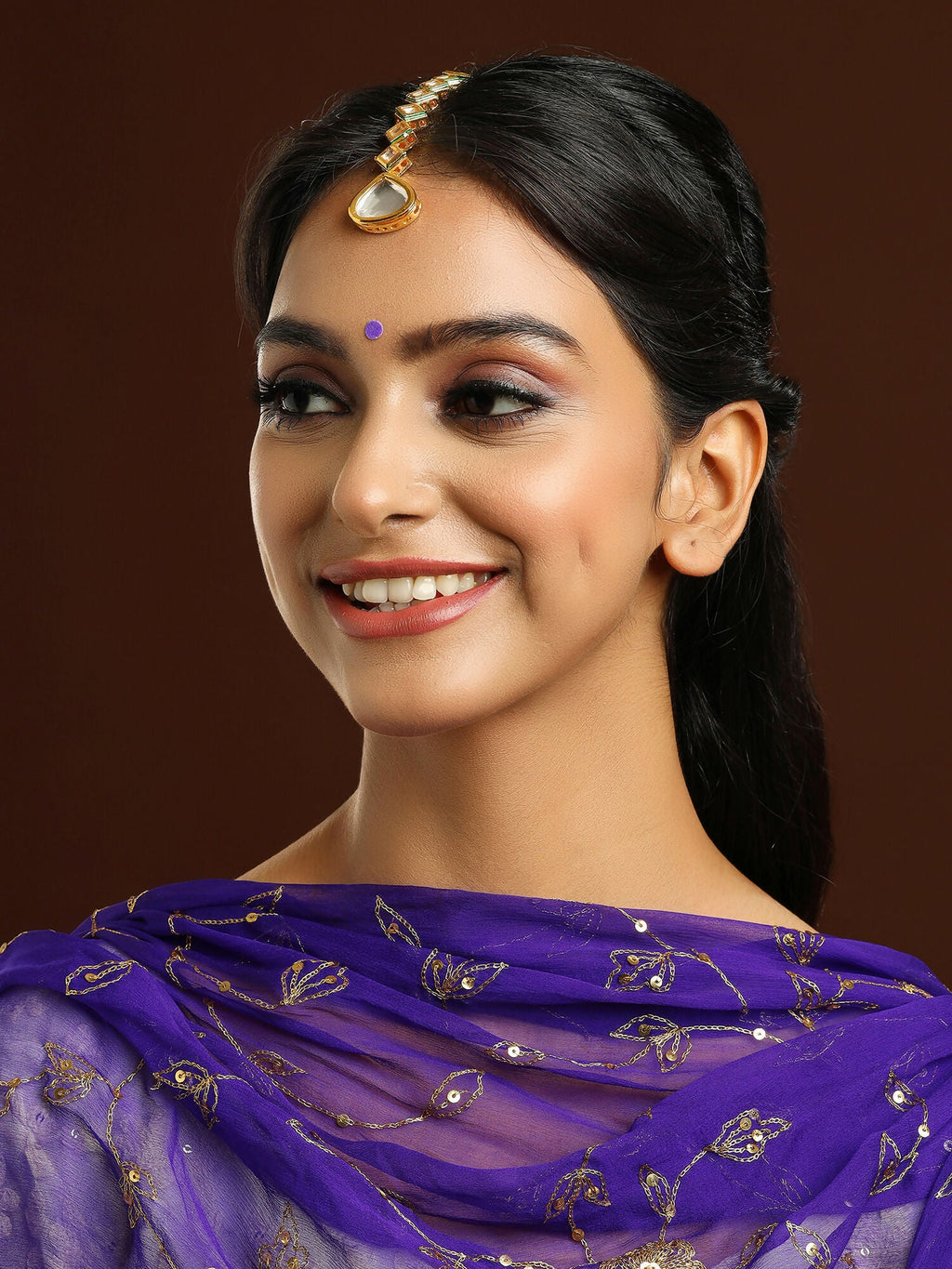 Ruby Raang Gold Heavy Kundan Maang Tikka - Distacart
