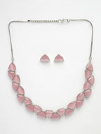 NVR Women's Pink Artificial Stones Studded Handcrafted Jewellery Set