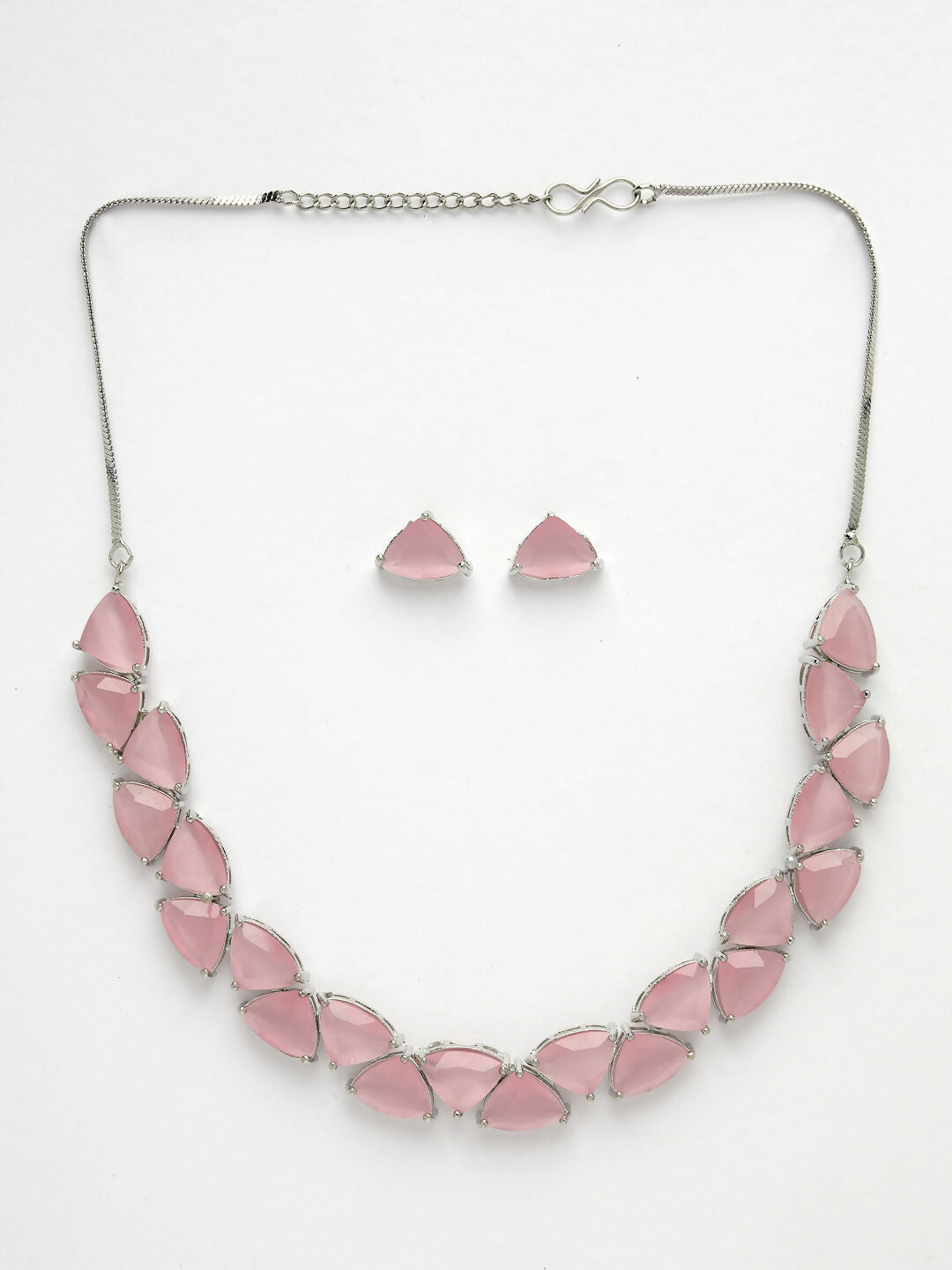 NVR Women's Pink Artificial Stones Studded Handcrafted Jewellery Set
