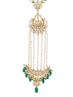 Gold-Plated Green Kundan Stone-Studded Head Chain - Ruby Raang - Distacart