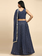Dark Grey Georgette Embroidered Lehenga choli with Dupatta - Dhara