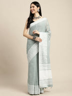 Shree Shyam Fashion Linen Sea Green Saree - Distacart