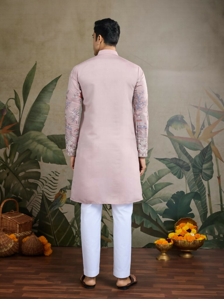 Vastranavya Peach Exclusive Festival Wear Viscose Silk Thread & Sequence Embroidered Work Kurta