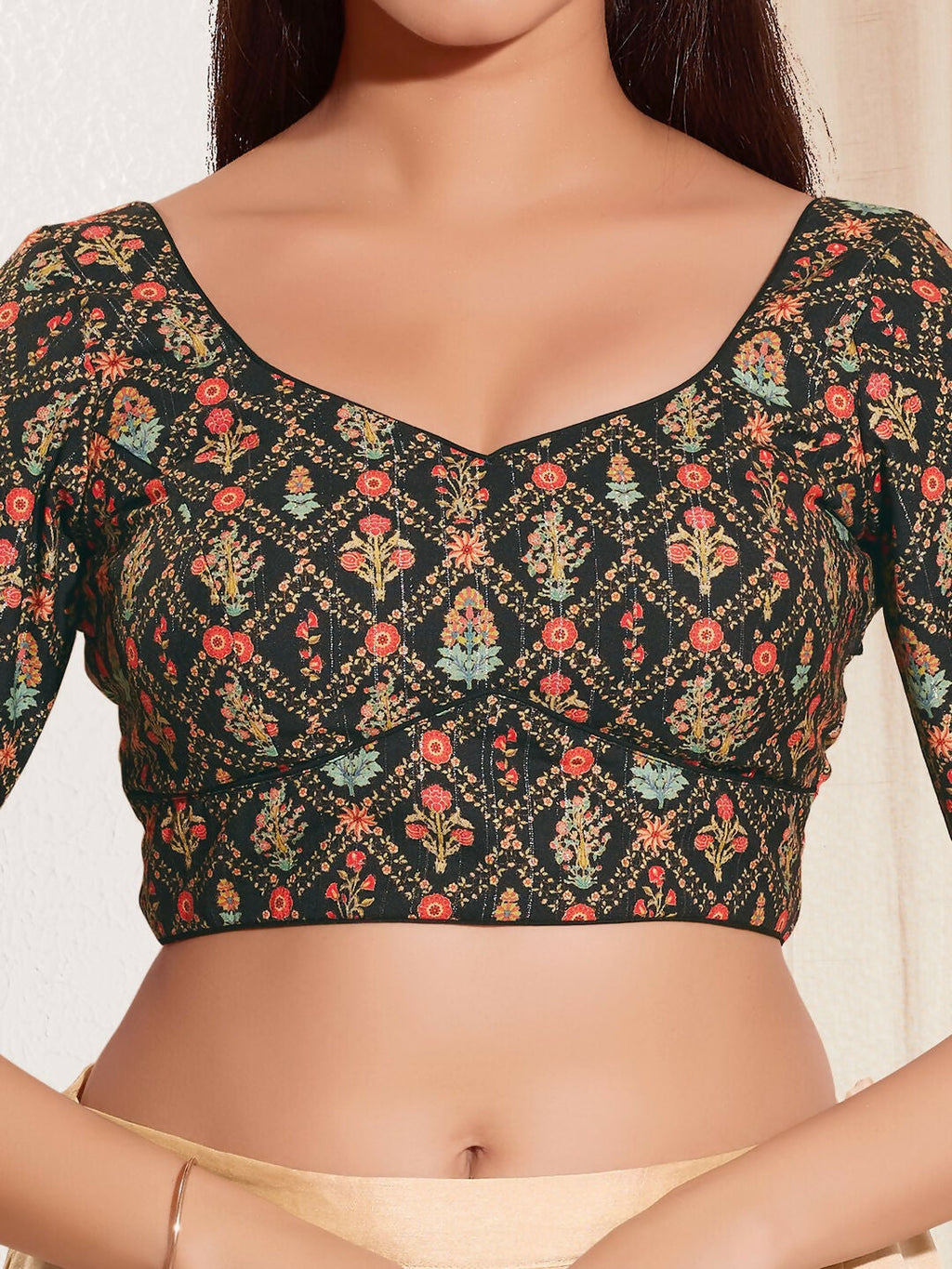 Joban Fashion Black Viscose Rayon Padded Blouse With Sweetheart Neck Elbow Sleeves - Distacart