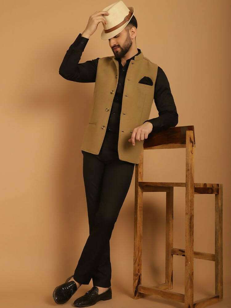 Even Apparels Pure Wool Nehru Jacket - Beige