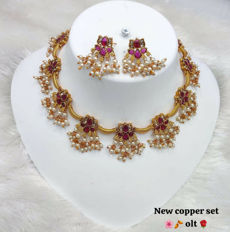 Joban Fashion Women Ruby Copper Necklace Set