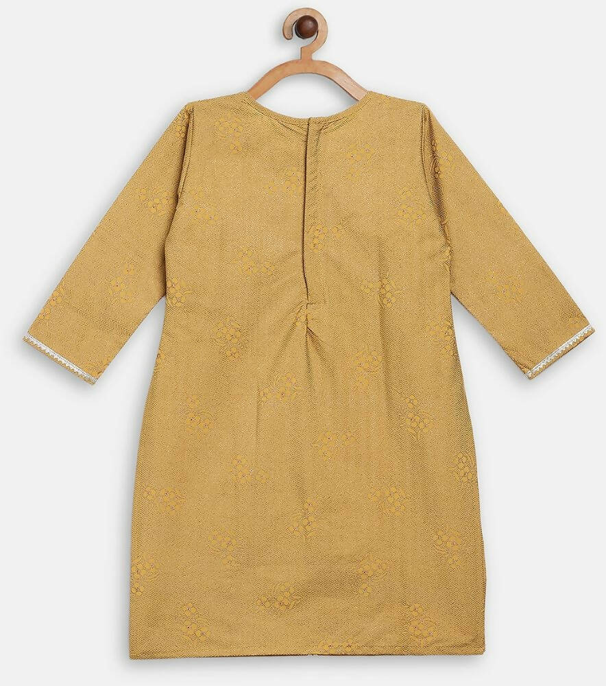 Ahalyaa Mustard Crepe Straight Kids Kurta Palazzo Set For Girls