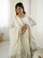 Teeya Creation White Chinon Silk Gown - Distacart