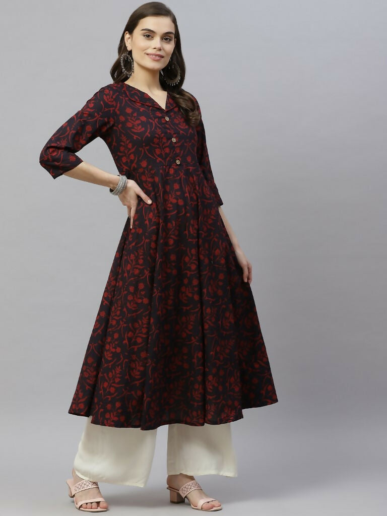 Miravan Women's Anarkalis Pure Cotton Floral Print Anarkali Kurta