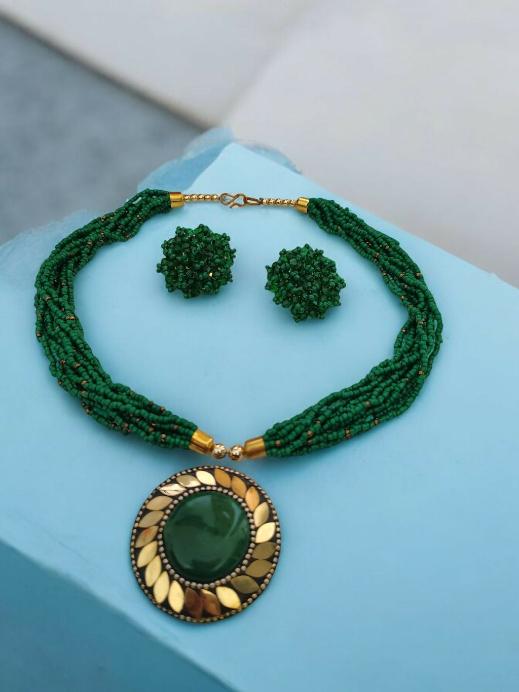 Inhanns All-Day Statement Beaded Necklace Set - Green