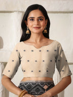Shree Shyam Fashion Linen Cotton Black & Cream Saree - Distacart