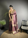 Joban Fashion Wine Woven Pattern Raw Silk Kanjivaram Silk Saree - Distacart