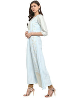 Ahalyaa Women Blue & Silver-Coloured Yoke Design A-Line Kurta - Distacart