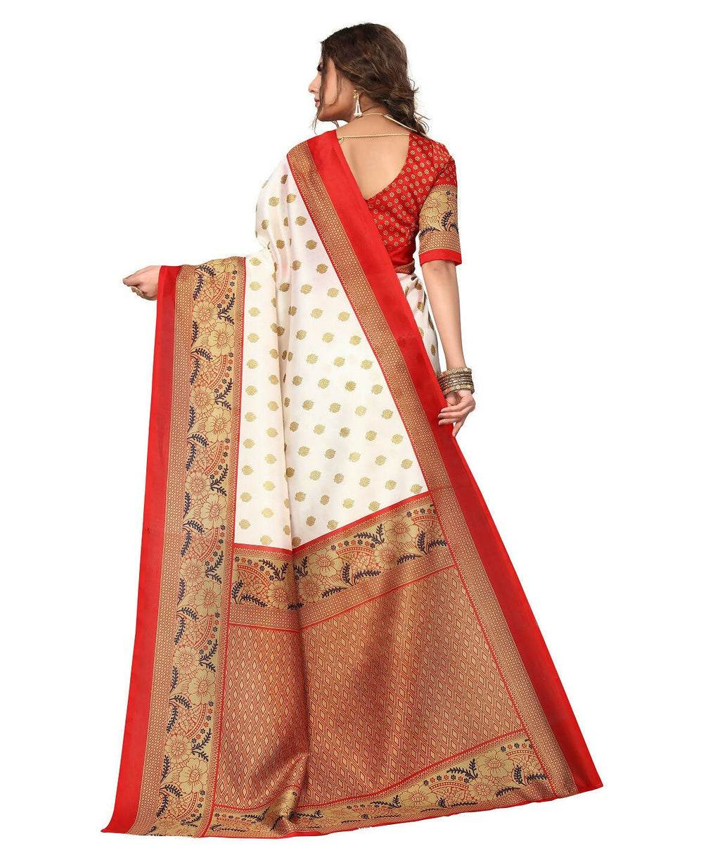 Vamika white & red Printed Art Silk Saree